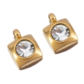 Golden square stainless steel pendants with clear round zircon crystal insets - Square / White