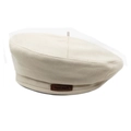 Détail du béret crème avec étiquette latérale en cuir marron marquée Hand Made de qualité - M (56-58cm) / Beige
