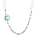 Cuban chain necklace with white pearls and a gold pendant featuring a sea blue crystal - Gold Base Sea Blue Gemstone Style (KN233661-Z)