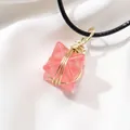 Pink merkaba crystal pendant necklace with handmade gold wire wrapping and black cord - Red Smelting Stone