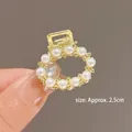 Mini gold hair claw clip with pearls and bow design for women, size approx 2.5cm - 3# Oval Pearl