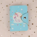 Light blue PU leather card holder with cute unicorn patterns and silver metal buckle - Dream Unicorn White Cloud