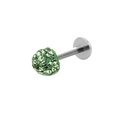 Silver labret stud with a green pave-set crystal ball for lip and ear piercing - 1.2*10*3mm / Light Green