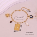 Collana in acciaio dorato con ciondoli a sole, luna e cuore con pietra marrone - 2# Bracciale