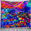 Dettaglio dell'arazzo fluorescente psichedelico con meduse e motivi di mandala - 150x130cm / Design 1-Mandala Viso e Fungo