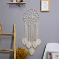 Handmade Bohemian macrame dream catcher with woven leaf tassels on a wooden ring - Bamboo Ring 30cm - Leaf Style