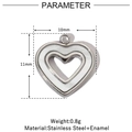 Dettaglio pendente cuore smaltato 10x11mm in acciaio inox con dimensioni e peso di 0,8g - VG782-Cuore in Smalto Bianco