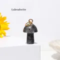 Natural labradorite mushroom pendant with gold metal ring and grey stone texture - Labradorite