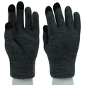 Detail of dark grey knit gloves with black touch screen tips on index and thumb - Black