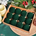 Set of 12 dark green velvet Christmas balls with spiral texture and 6cm diameter - 6cm/12Pcs / Dark Green