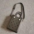 Matte black EVA clog-style tote bag with ventilation holes and adjustable shoulder strap - Black