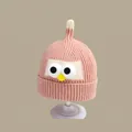 Pink winter knit baby hat with cute cartoon owl face design and protective ear flaps - Bird Hat Pink (for Children Aged 2 Months To 2 Years)