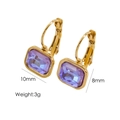 Rectangle purple zircon earrings in gold-plated titanium steel finish, size 10x8mm - Purple Opal