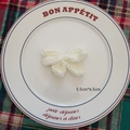 Beige knitted bow handmade crochet ornament for Christmas DIY crafts, size 5.5x6.5cm - Rice White with Bow