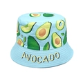 Détail d'un chapeau bob bleu pour bébé avec imprimé avocat et texte sur le rebord - Tour de Tête 52-54cm / Bleu Ciel