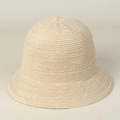 Detailed close-up of the breathable knitted texture on this beige straw bucket hat - M (56-58cm) / Beige