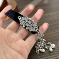 Elegant black velvet hair clip with sparkling silver zircon buckle and pearl fringe tassel - Waterdrop Pearl Tassel Black Velvet BB Clip