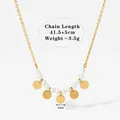 Gold-tone stainless steel pearl disc necklace with 41.5+5cm adjustable chain - Gold Necklace (D1325)
