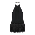 Elegante zwarte halter-mini-jurk met imitatiebont aan de zoom en metalen gespdetail - XS / Zwart