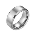Brushed matte silver stainless steel ring with polished beveled edges for men - Silver