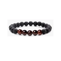 8mm black lava stone elastic bracelet with five red tiger eye beads for men and women - Lava Stone & Red Tiger Eye