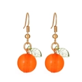 Summer style orange fruit earrings with translucent green leaves and golden hooks - KC Gold Orange