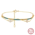 Elegant 925 sterling silver gold-plated tennis bracelet with baroque pearls and colored gems - Freshwater Pearl Style / 925 Silver