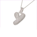 Hip hop silver letter Y heart pendant necklace with shimmering cubic zirconia stones - Silver Y