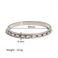 Silver rectangle cz cuff bracelet detail showing 60mm diameter and 6mm width specs - Baguette Zirconia Style (HF-B5111-S)