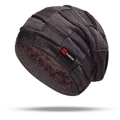 Dunkelbraune Strickmütze für Herren mit warmem Fleecefutter und Markenetikett - Kaffee (Einzelner Hut)