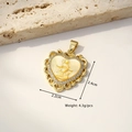 Gold-plated heart pendant with carved portrait and crystal inlay, 2.2cm width size - Heart Sun God (Yellow Shell)