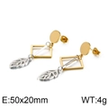 Detalle de pendientes geométricos con dimensiones de 50x20mm y peso de 4 gramos - Color Oro-Acero (KE88439-KFC)
