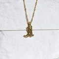 Gold cowboy boot pendant necklace with engraved texture and sparkling rhinestones - Retro Gold Engraved Cowboy Boots