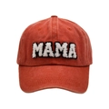 Verstellbare ziegelrote Baseballkappe mit weißer MAMA-Chenille-Stickerei vorne - MAMA Stil / Orange