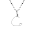 Minimalist stainless steel necklace featuring a letter C heart pendant and bead chain - Letter C / Silver