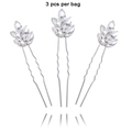 Set of 3 bohemian silver hair pins with leaf-shaped crystals for wedding hairstyles - HP003 Hair Pin (3pcs/bag) / Silver