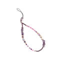 Detail of handmade beaded phone strap with purple stones, pink beads, and golden spacers - Purple Stone Mixed Style