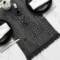 Black crochet table runner with geometric hollow pattern and elegant tassels - 30*50cm / Black Hollow Star Flower Pattern