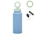 Matte blue stainless steel insulated water bottle with green lid and magnetic phone ring - 1 L / Light Green + Haze Blue