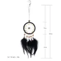 Black feathered dreamcatcher wall hanging with 8cm ring and white woven webbing - 0051a Black