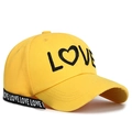 Yellow baseball cap with black LOVE embroidery and stylish decorative hanging strap - Adjustable / Yellow