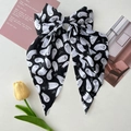 Halloween large bow hair clip featuring white ghost print and Boo text on black ribbon - Black Ghost