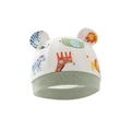 Infant cotton beanie with cute cartoon animals and 3D ears in beige and light green - Pink Green Elephant Monkey Giraffe Hat