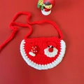 Handmade crochet Christmas cat collar with red mushroom and Santa Claus ornaments - Christmas Red Bib