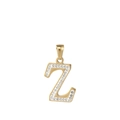Pendentif lettre Z en acier inoxydable doré serti de cristaux sur fond blanc - Lettre Z