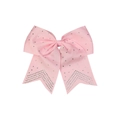 Pink ribbon bow hair tie for girls featuring sparkling rhinestone diamond accents - Pink