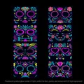 Neon Halloween Day of the Dead floral face tattoos glowing under UV light set - 8 Pcs Set Fluorescent Face Stickers FY001-008