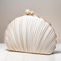 Shell shaped cream evening clutch bag with pleated satin finish and pearl clasp detail - Champagne