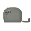 Cute grey cat coin purse in litchi grain leather with cat tail shaped gold zipper - Green