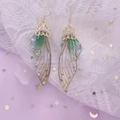 S925 silver hook earrings with mint green gradient butterfly wings and crystals - New Green Rhinestone-Gold